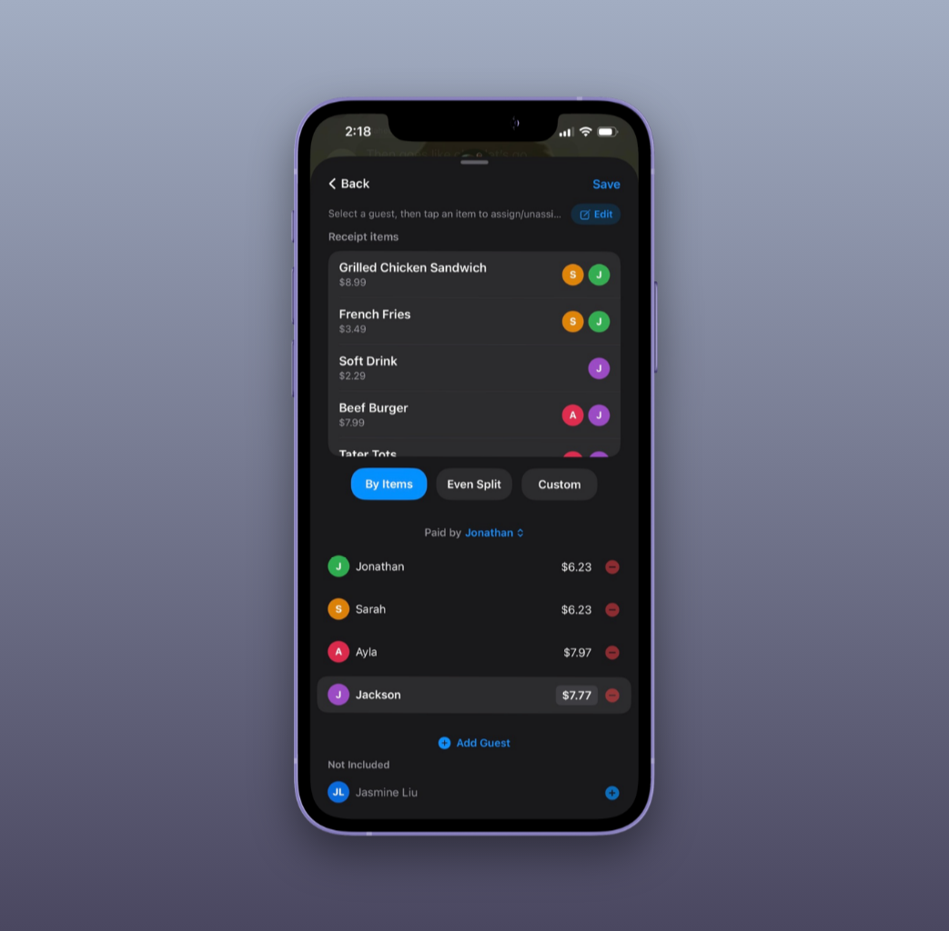 Assign Items - Loot bill splitting in iMessage